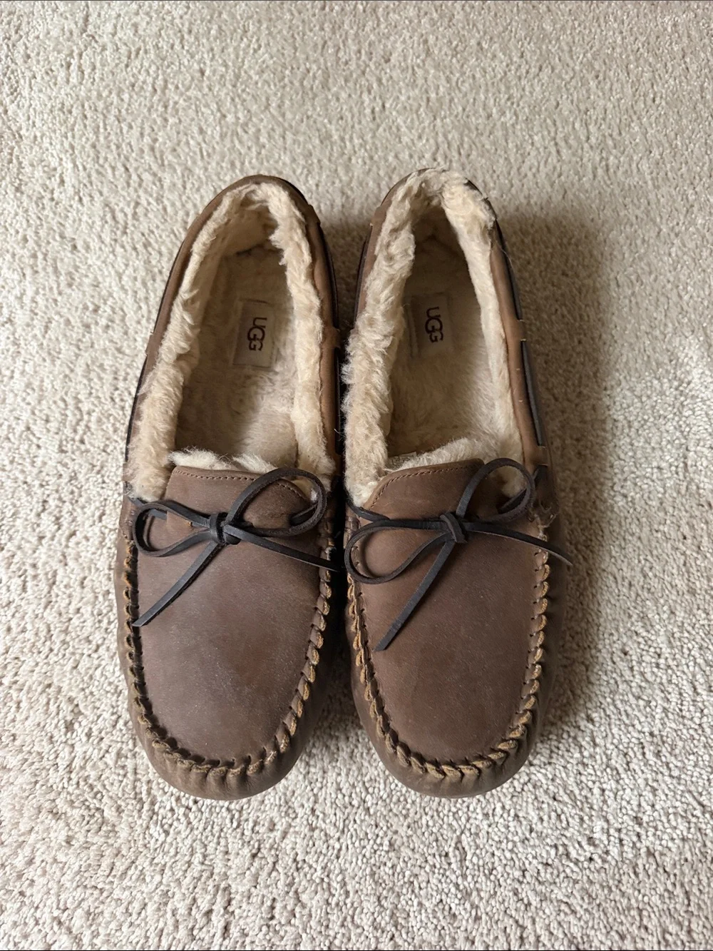 UGG Men's Chestnut Suede Moccasin Slippers with Shearling